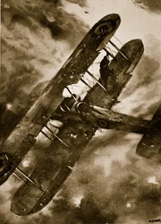 Orädd brittisk observatörs balanserande prestation i luften under kraftig attack av "Archies", 1914-19